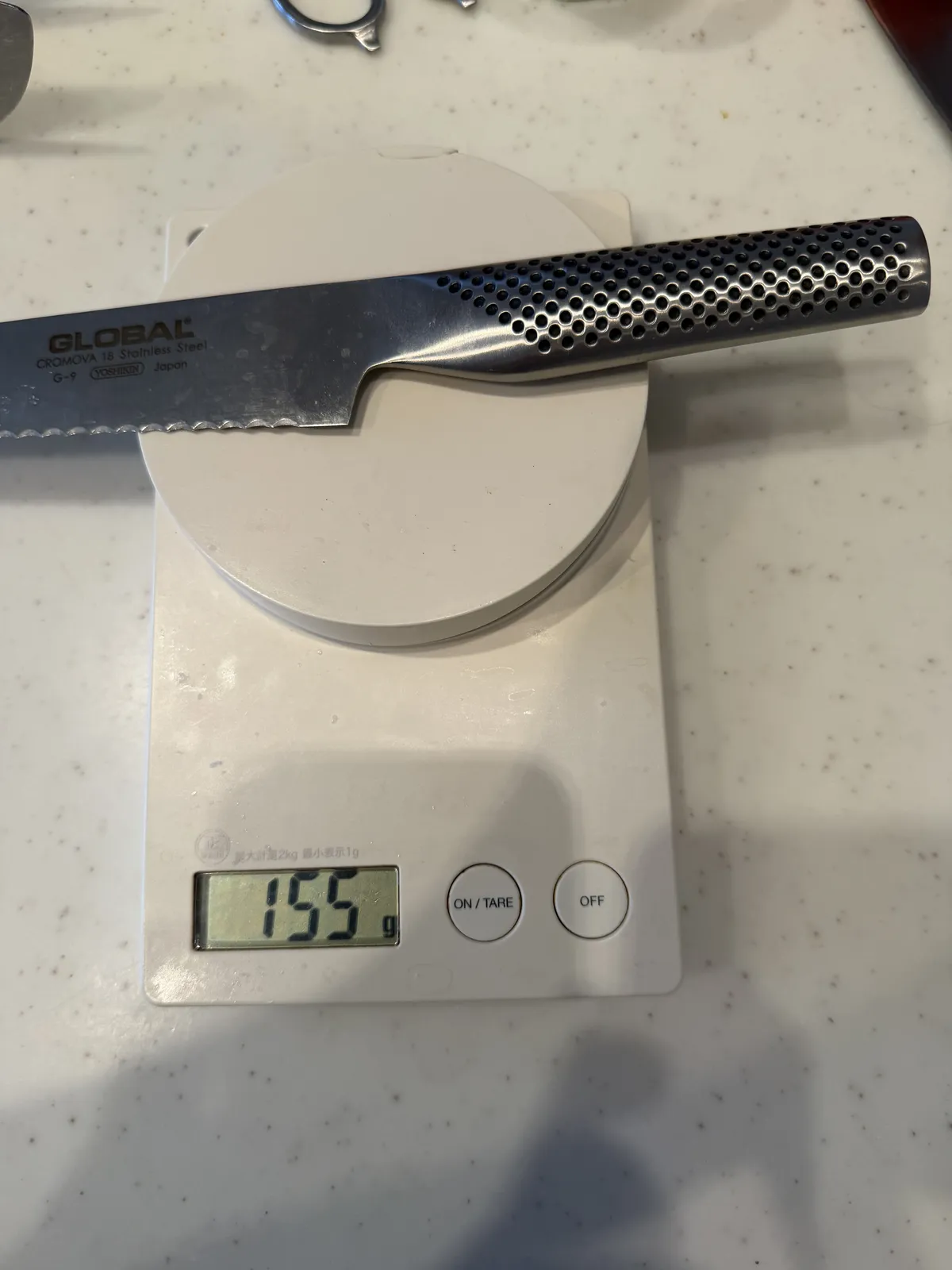 GLOBAL G-9パン切り包丁の実測重量155g